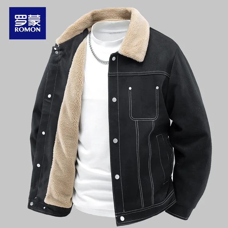 罗蒙男士冬季加绒加厚夹克男款潮流休闲男装保暖翻毛领棉服外套男