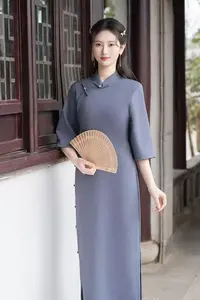 人月圆 古法全开襟气质文艺国风复古优雅长款旗袍