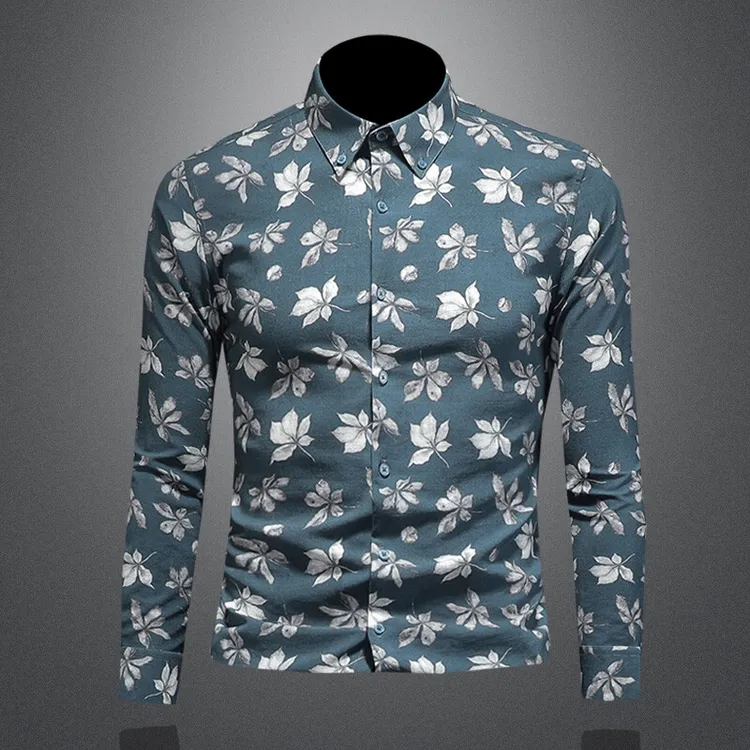 佩托本那印轻奢潮流欧货秋季男士碎花衬衫大码修身休闲长袖衬衣