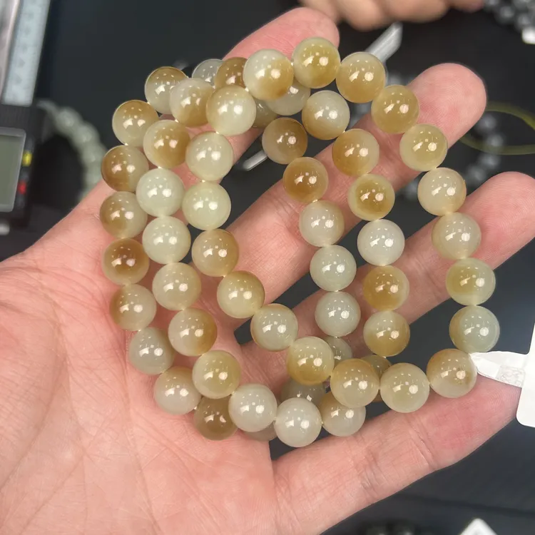 新疆和田玉且末金山糖白圆珠卡10手串 多样性发其一5-0172