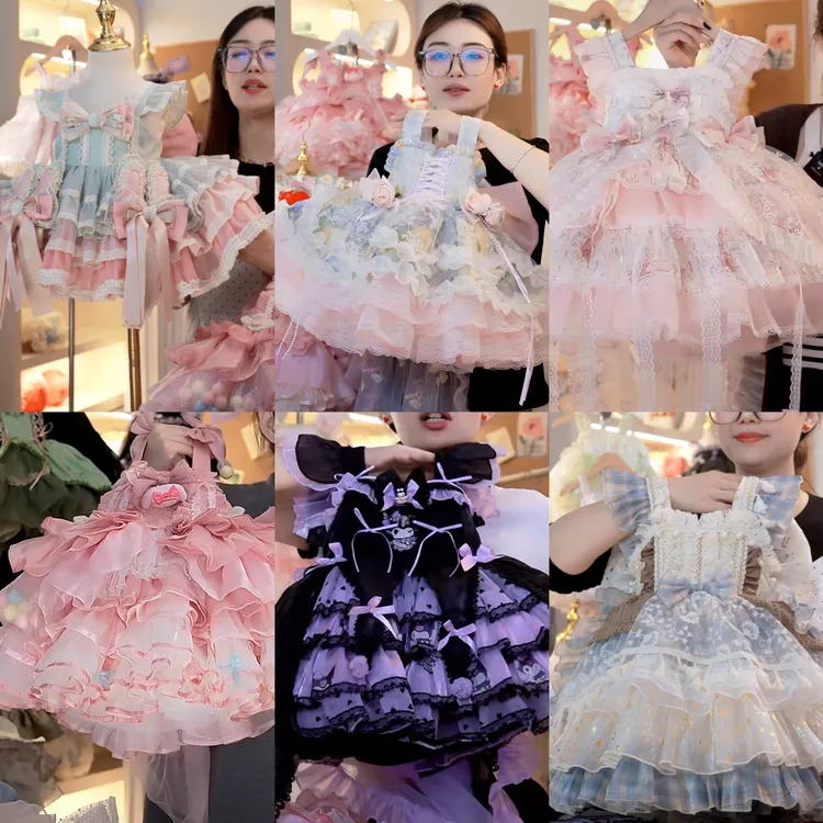 【四季款】洛丽塔洋气礼服连衣裙儿童吊带周岁夏季甜美裙子春夏裙.