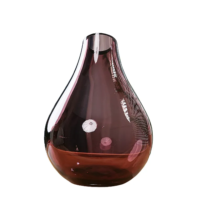 简约创意水滴斜口大肚玻璃花瓶客厅餐厅办公室插花彩色花器