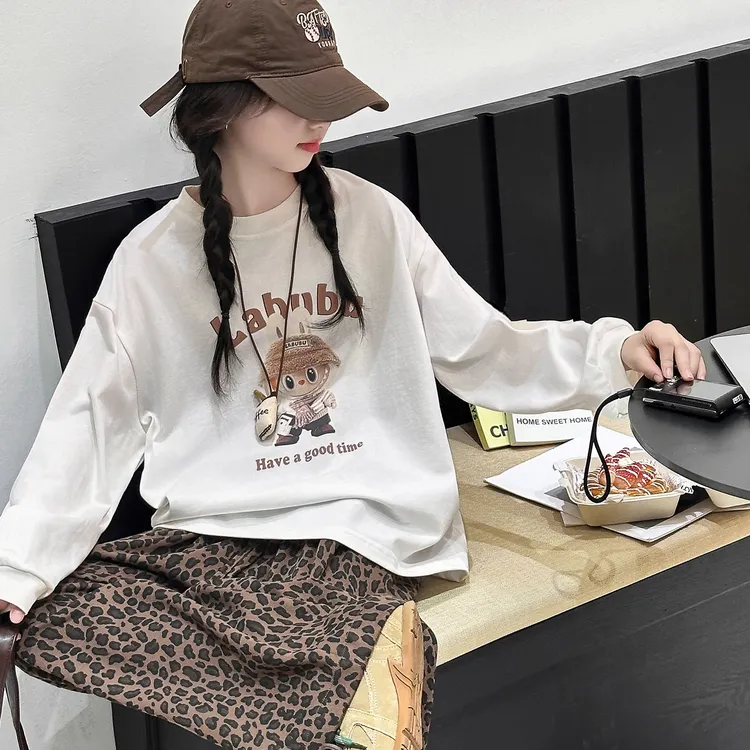 卡通印花纯棉女童长袖T恤春秋2025新款儿童洋气打底衫中大童上衣