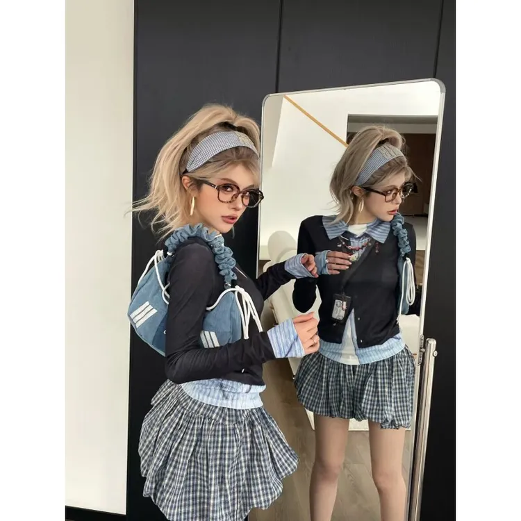 SKIPSMILE 衬衣印花工牌长袖T 25GT6290