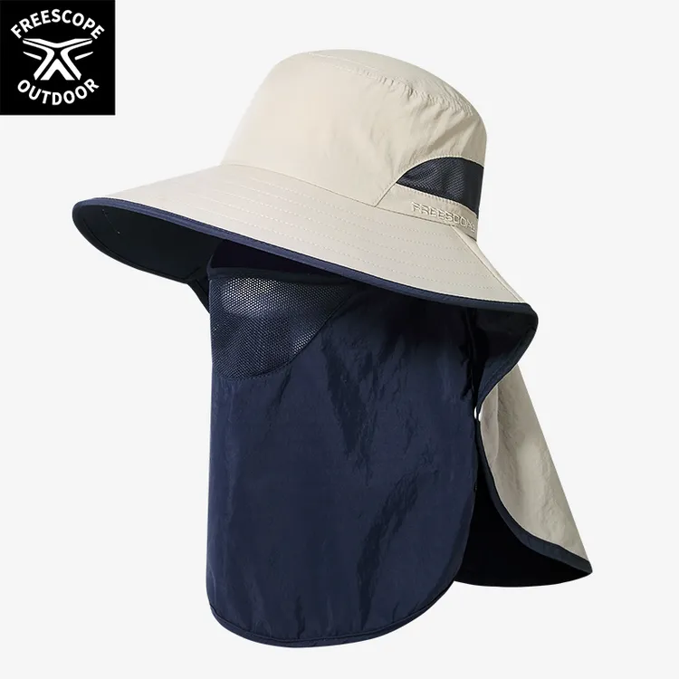 户外防晒帽防紫外线渔夫帽护颈遮脸男女夏钓鱼大檐太阳帽看球帽子