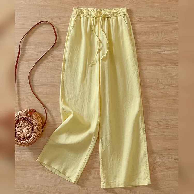 冰丝阔腿裤女士夏季薄款2025新款天丝亚麻高腰显瘦百搭直筒休闲裤