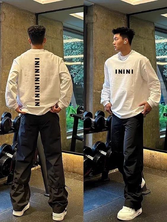 330克双纱重磅纯棉长袖T恤男小众设计感字母印花休闲百搭情侣宽松