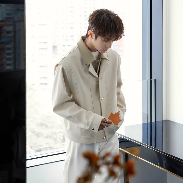 CHICERRO西西里男装秋季男生高级撞色翻领夹克外套帅气男装高级潮