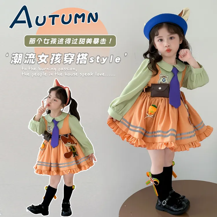 女童秋装2025新款尼克洛丽塔公主裙儿童洋气时髦甜美卡通蓬蓬裙子