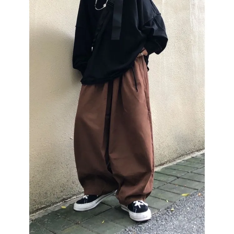 日系原宿风格宽松阔腿工装裤潮牌ins嘻哈灯笼裤美式运动长裤男女