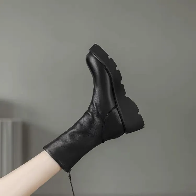 真皮马丁靴女2025年新款秋冬季加绒厚底中筒靴松糕底全牛皮鞋靴子