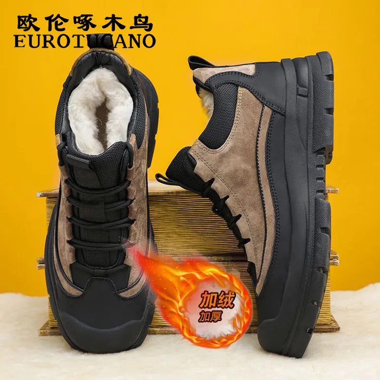 欧伦啄木鸟EUROTUCANO男鞋冬季加绒加厚休闲棉靴子男款保暖马丁靴