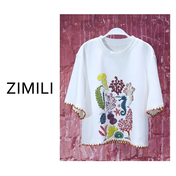 【亮哥女装】2025欧版小众象牙白职务印花休闲时尚高克重短袖8526