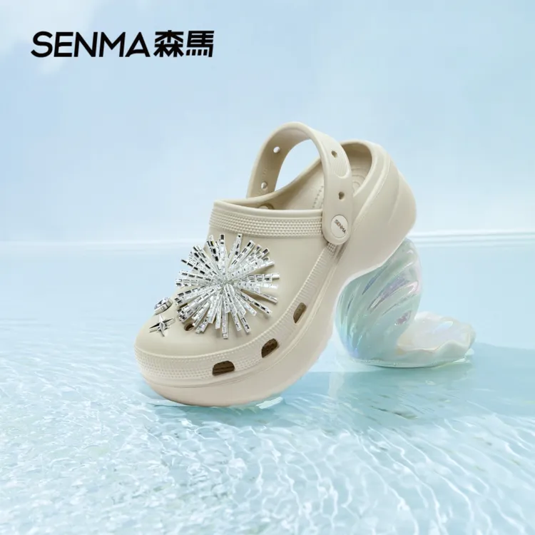 SENMA/森马【箔光烟花】升级增高5CM厚底洞洞鞋云朵2026女沙滩拖鞋商品图