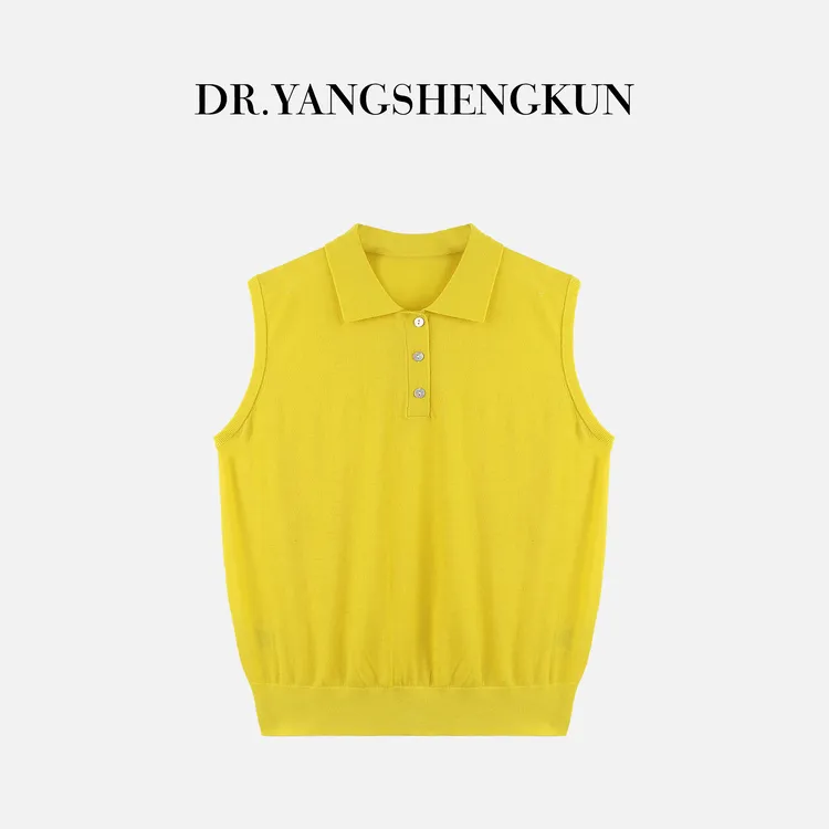 杨圣坤2025新品绵羊毛混纺polo领简约百搭无袖背心针织衫SL259321