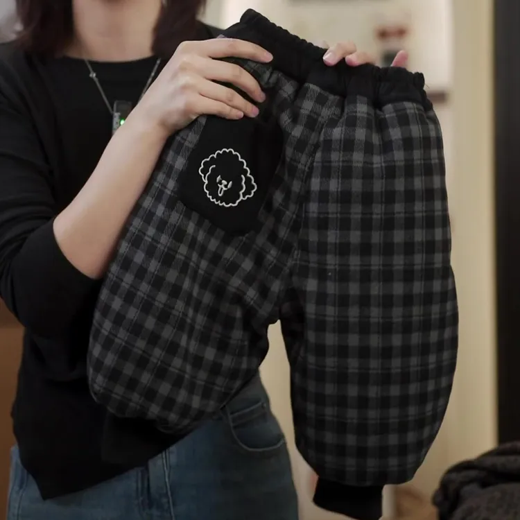 2025年冬季新款复古格纹裤男童女童加绒束脚长裤加厚宝宝百搭裤子