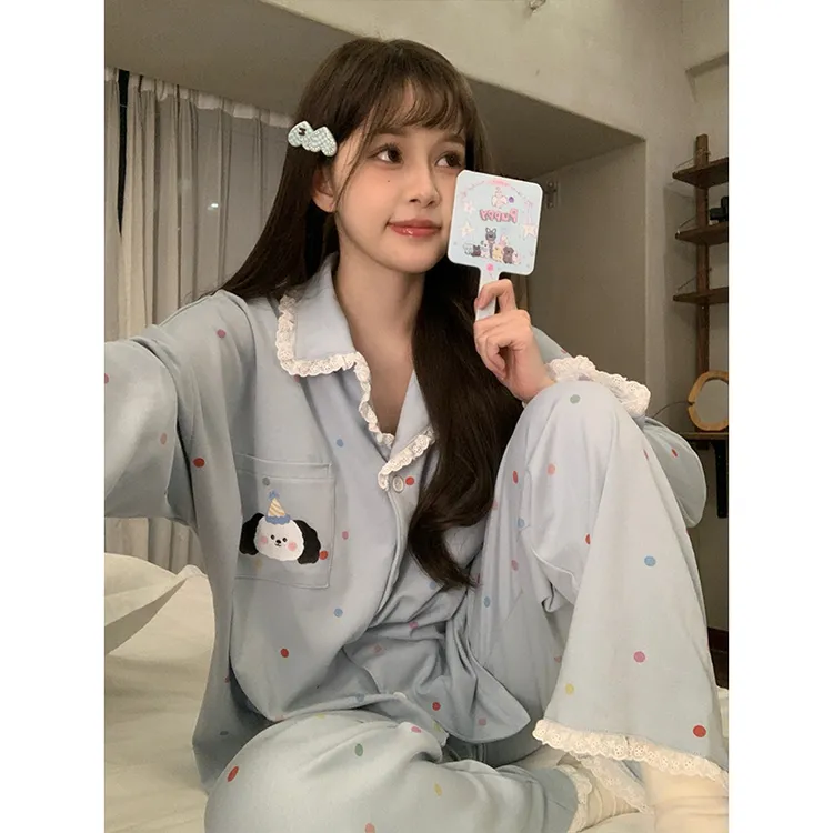 纯棉长袖睡衣女春秋新款可爱卡通少女秋季长袖长裤开衫家居服套装