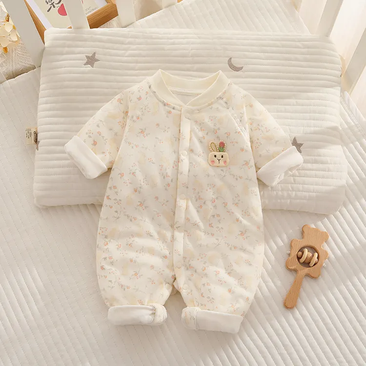 秋冬长袖哈衣爬服萌趣40g薄棉连体衣婴儿新生儿秋冬季