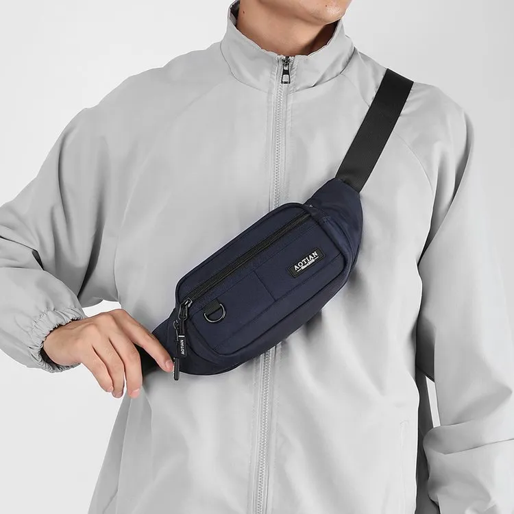 男士牛津布休闲轻便迷你腰包手机包跑步健身运动多口袋小胸包防水