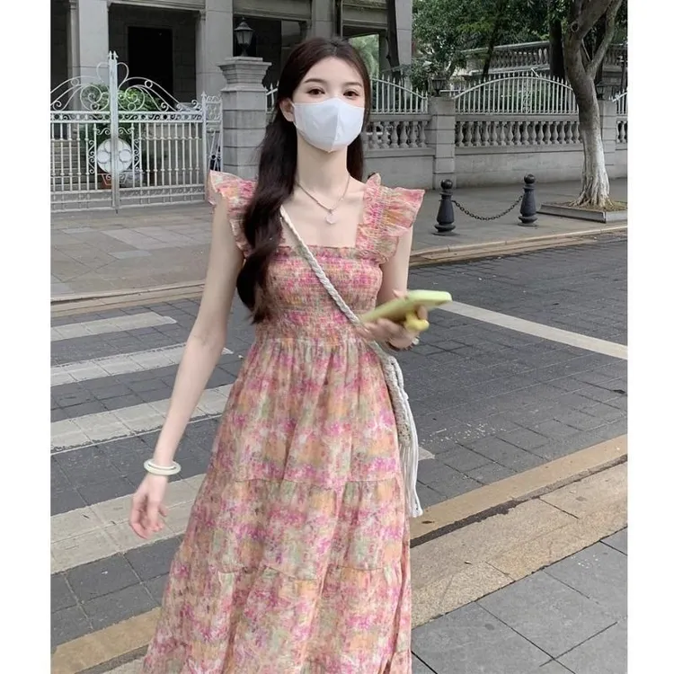 初恋小众甜美法式温柔风碎花收腰设计感连衣裙|2025夏季广东产涤