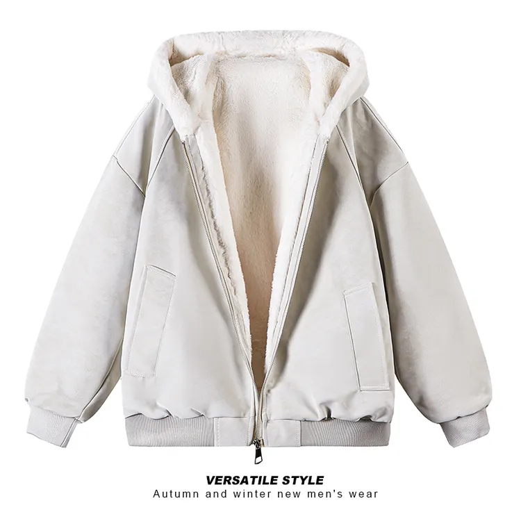 爆款【扎染重磅】PU皮衣男女装【毛绒】连帽外套 冬季加厚