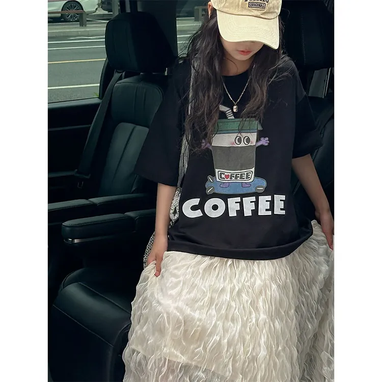 K26611韩国女童短袖T恤儿童上衣2025夏装新款大童宽松休闲半袖薄t