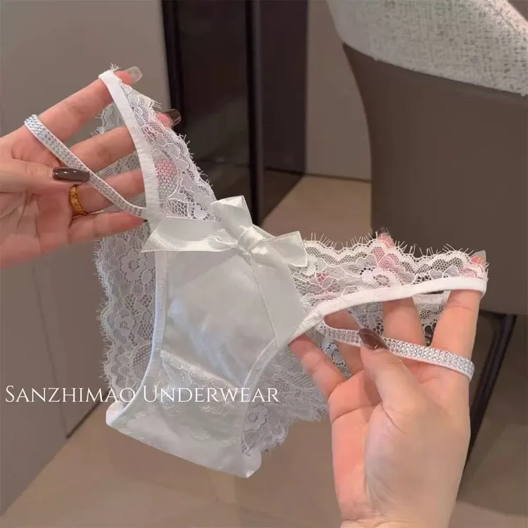 法式时尚轻奢性感女士蕾丝内裤蝴蝶结细带诱惑轻薄透气三角裤新款