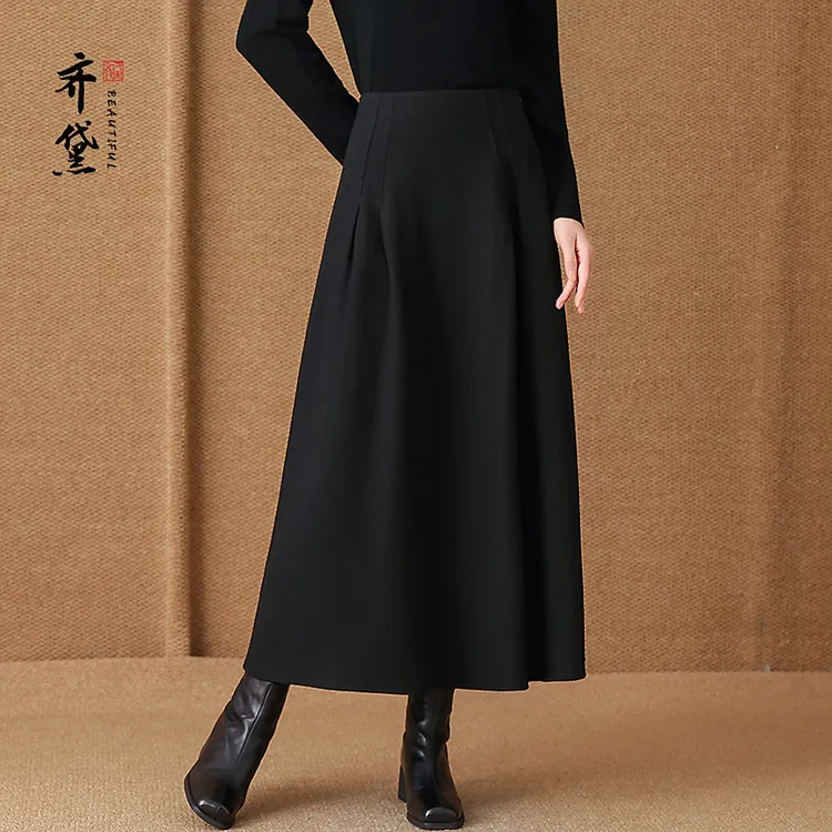 齐黛高端羊毛半身裙女2025秋冬新款中长款加厚保暖妈妈百搭a字裙