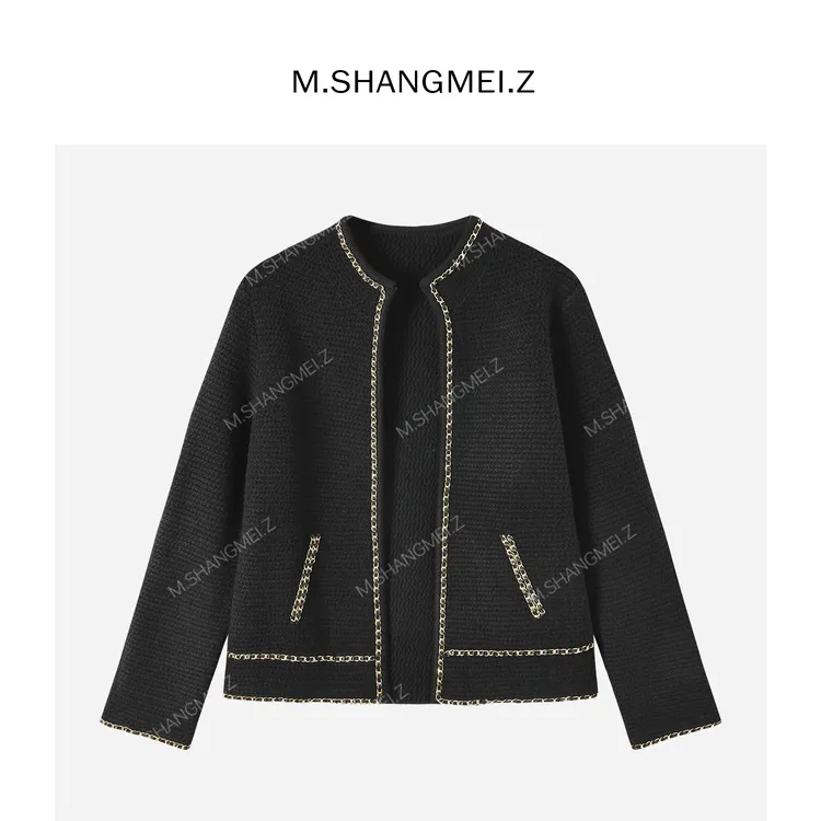 M.SHANGMEI.Z/沐熙【黑金小香】美大哥重工金属链条镶边外套X113292