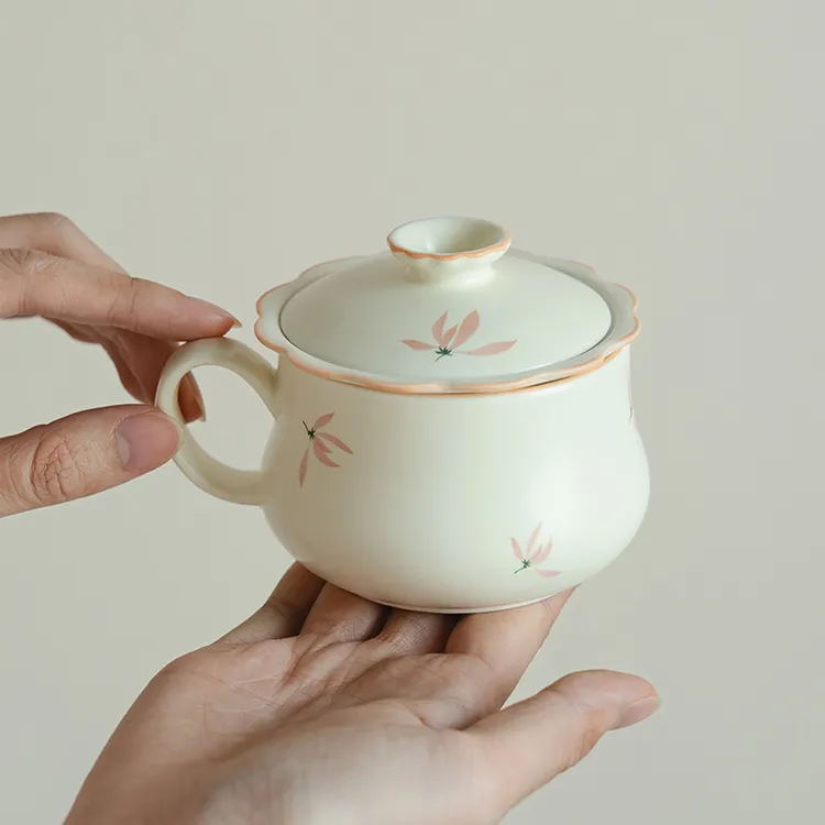 德白米黄粉兰花茶咖杯水杯带盖茶水分离过滤泡茶杯女士专用办公杯
