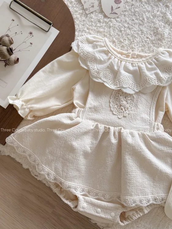 三小朵2712【知茉】春秋婴幼可爱包屁套装舒适法式高级打底+背带裙