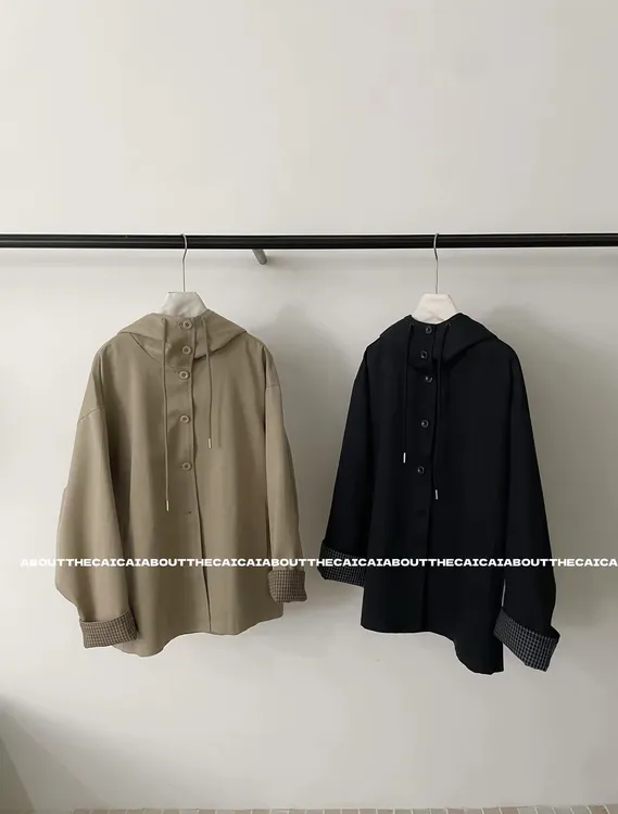 格纹袖口短款连帽风衣外套女秋季新款韩系简约休闲防风上衣2607