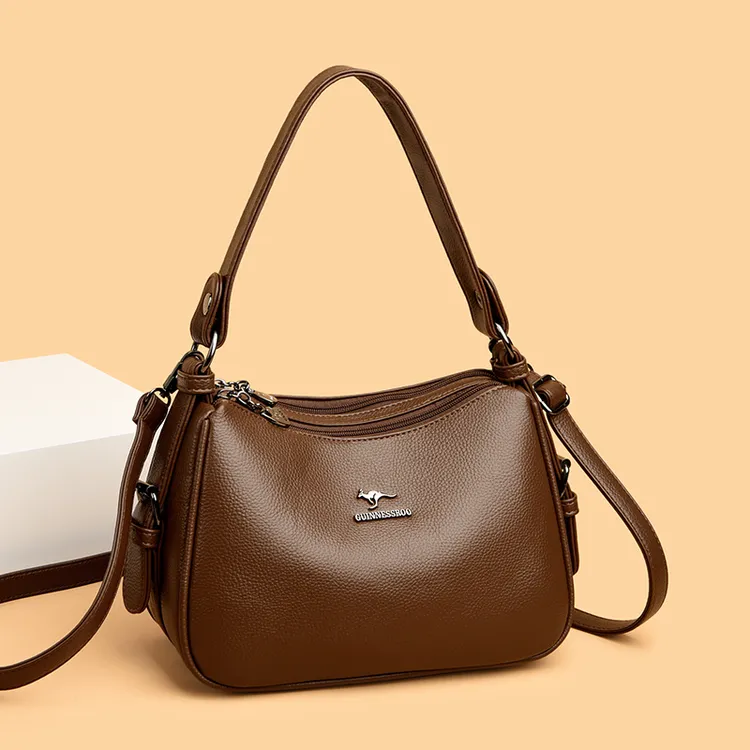 吉尼斯袋鼠真皮单肩斜挎手提包2025新款软皮时尚百搭妈妈包包女