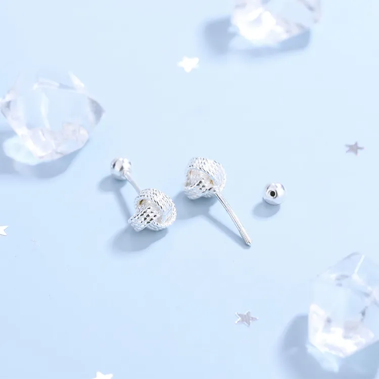 足银耳饰 S999足银环缠圆形拧螺丝耳钉女简约耳钉免摘养耳洞饰品