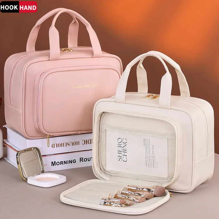 2025新品分类多层贴袋化妆包女便携大容量高级感手提化妆品收纳包