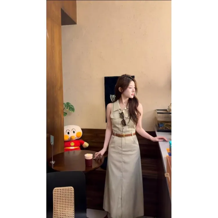 【白鹭】法式翻领衬衫连衣裙女夏季气质收腰修身裙子送腰带