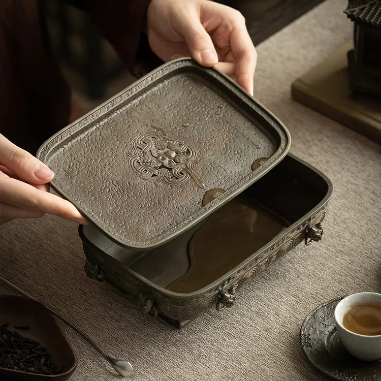 复古锡壶承日式做旧小茶台家用储水干泡盘办公茶盘茶船茶托茶海