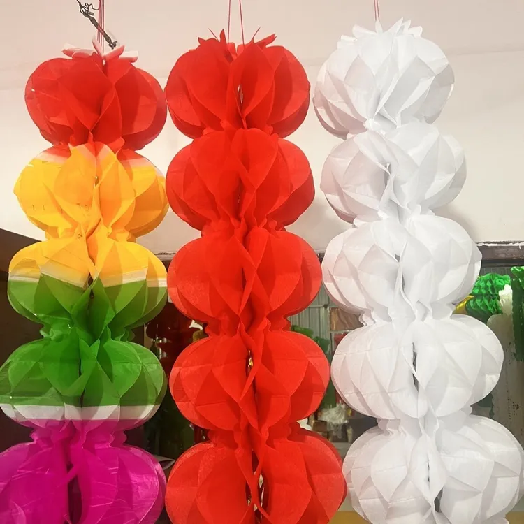 一包20个彩纸5串彩色蜂窝灯笼挂件节日喜庆装饰挂饰