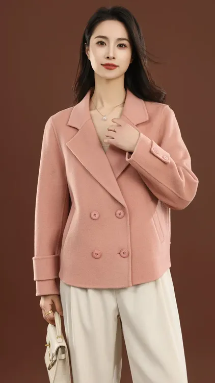 6606【100%纯羊毛】秋冬新款气质百搭短款双面羊毛大衣外套送-林7