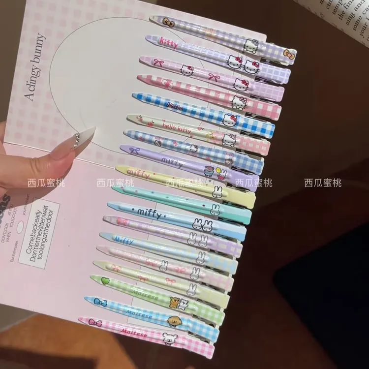 甜妹必备!格纹卡通一字夹米菲兔鸭嘴夹可爱学生无痕边夹百搭发卡