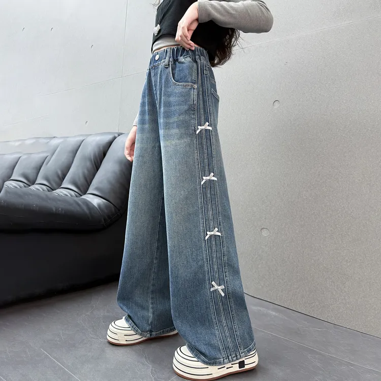 女童春秋装儿童洋气韩版宽松休闲直筒牛仔长裤中大童时髦百搭潮流