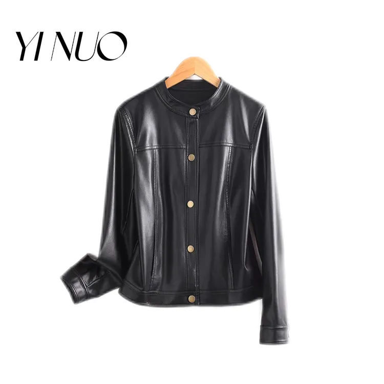 【YI NUO】真皮皮衣女短款韩版修身时尚显瘦大码新款夹克小皮衣外套