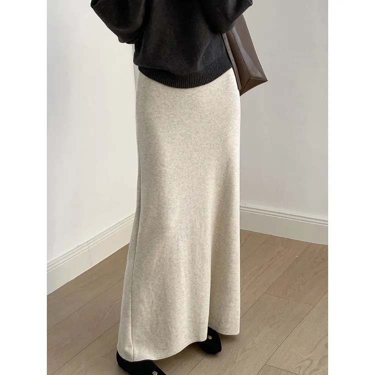 正品高腰软糯针织半身裙女 秋冬松紧腰垂感显瘦包臀裙长裙内搭