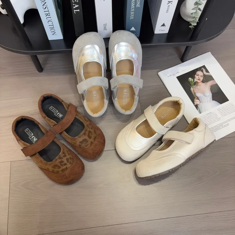 厚底银色勃肯鞋玛丽鞋女2025新款秋休闲豹纹魔术贴芭蕾舞德训单鞋