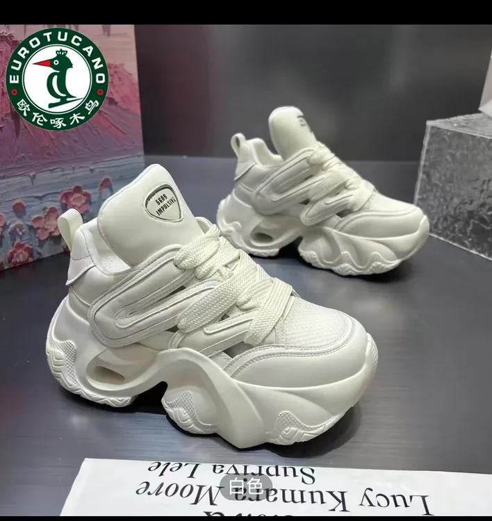 欧伦啄木鸟夏季透气老爹鞋女2025新款厚底增高轻便运动休闲小白鞋