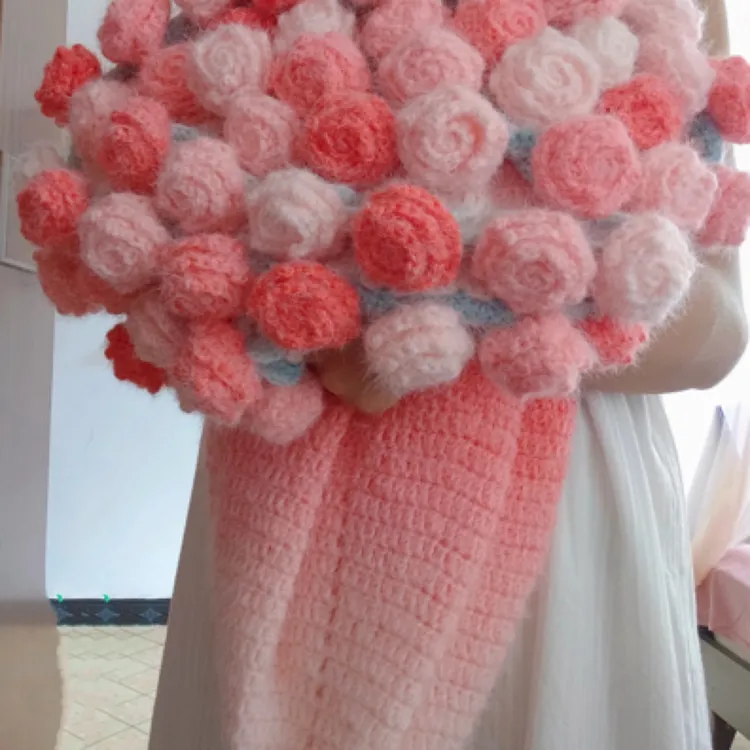 若羽流云玫瑰花束毯DIY材料包毛线手工编织送工具视频教程