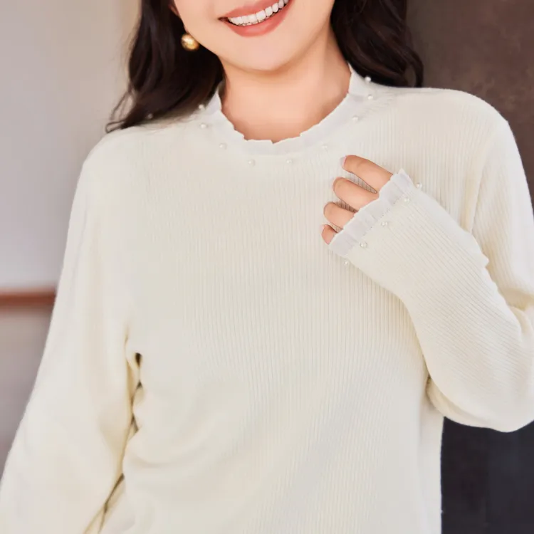 【现货28支仿兔绒纱】MsShe大码女装2025钉珠欧根纱毛衣E2509027