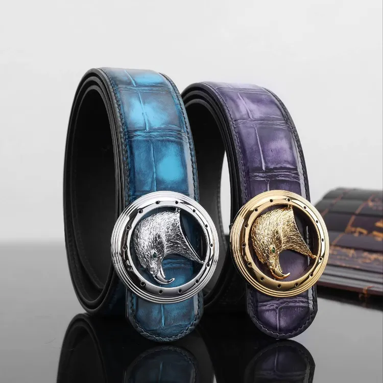 3.8手工擦色美洲男士鳄鱼腰带真皮高档时尚休闲百搭商务耐磨潮流