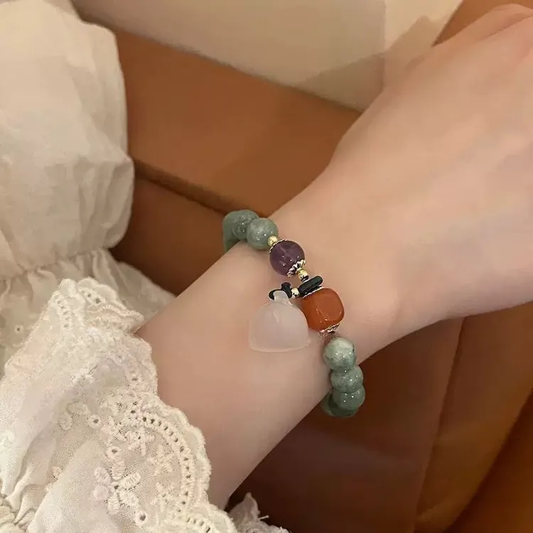 非金属玻璃手链 中式平安扣莲花手链
