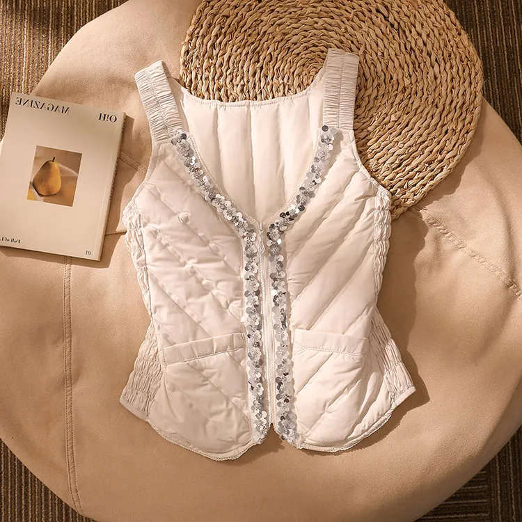 钉珠亮片排骨羽绒马甲女秋冬外穿2025新时髦洋气叠穿保暖背心轻薄